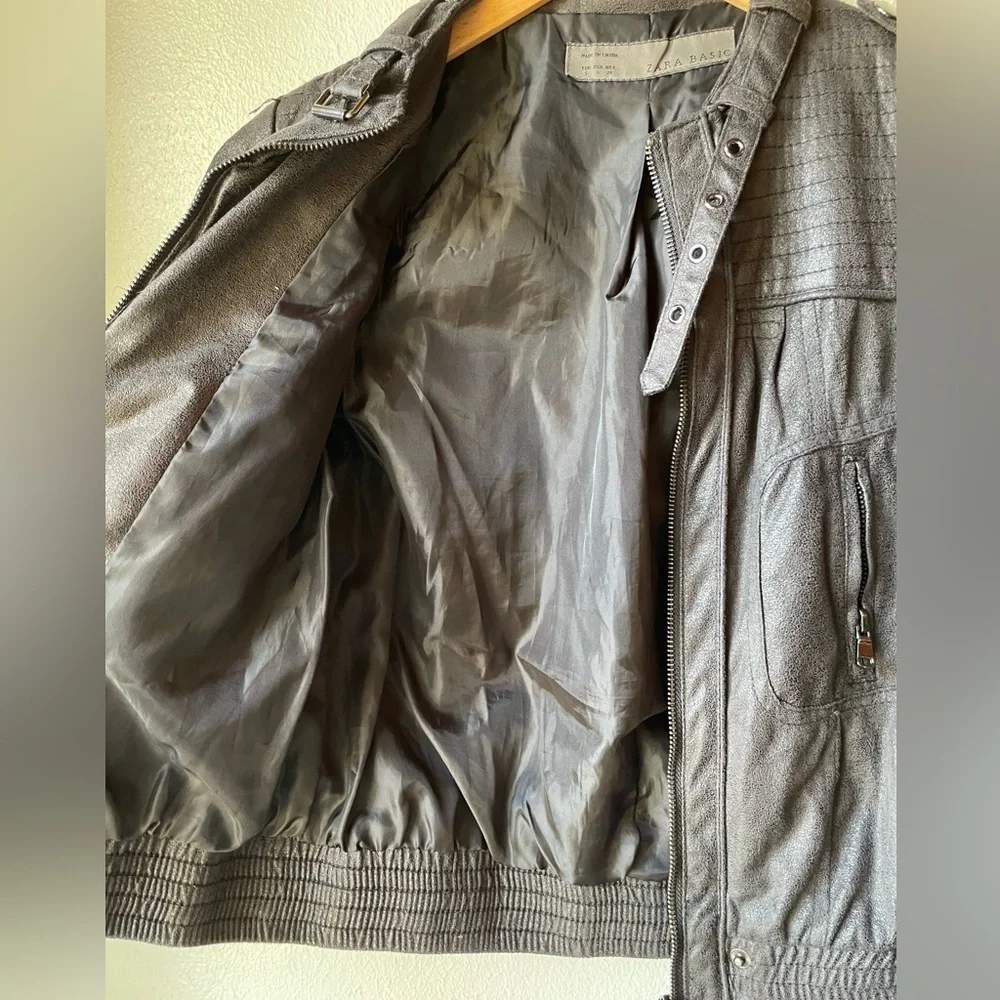 Zara woman’s charcoal faux leather jacket size S GUC - Picture 3 of 5